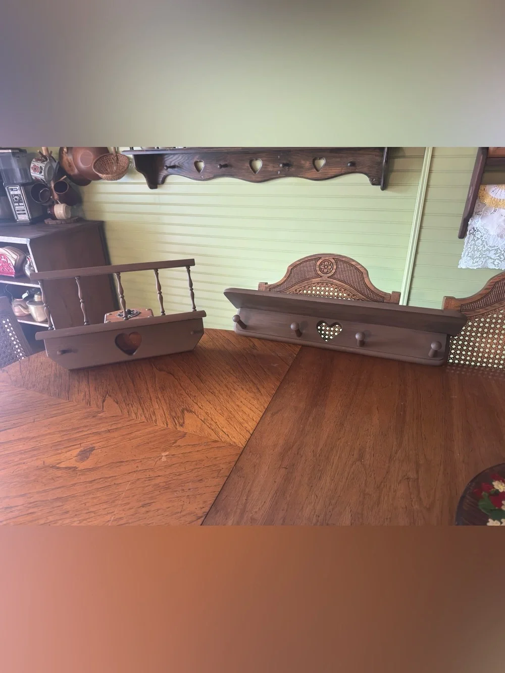 Brown Wooden Heart Wall Shelf with Hooks - Brand
